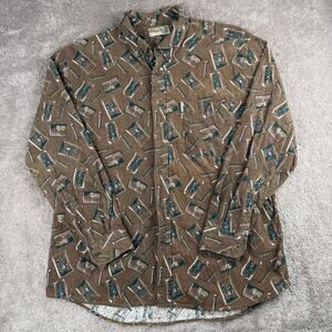 Vintage Fieldmaster Corduroy Button Up Shirt Outdoors Nature Print Size XL